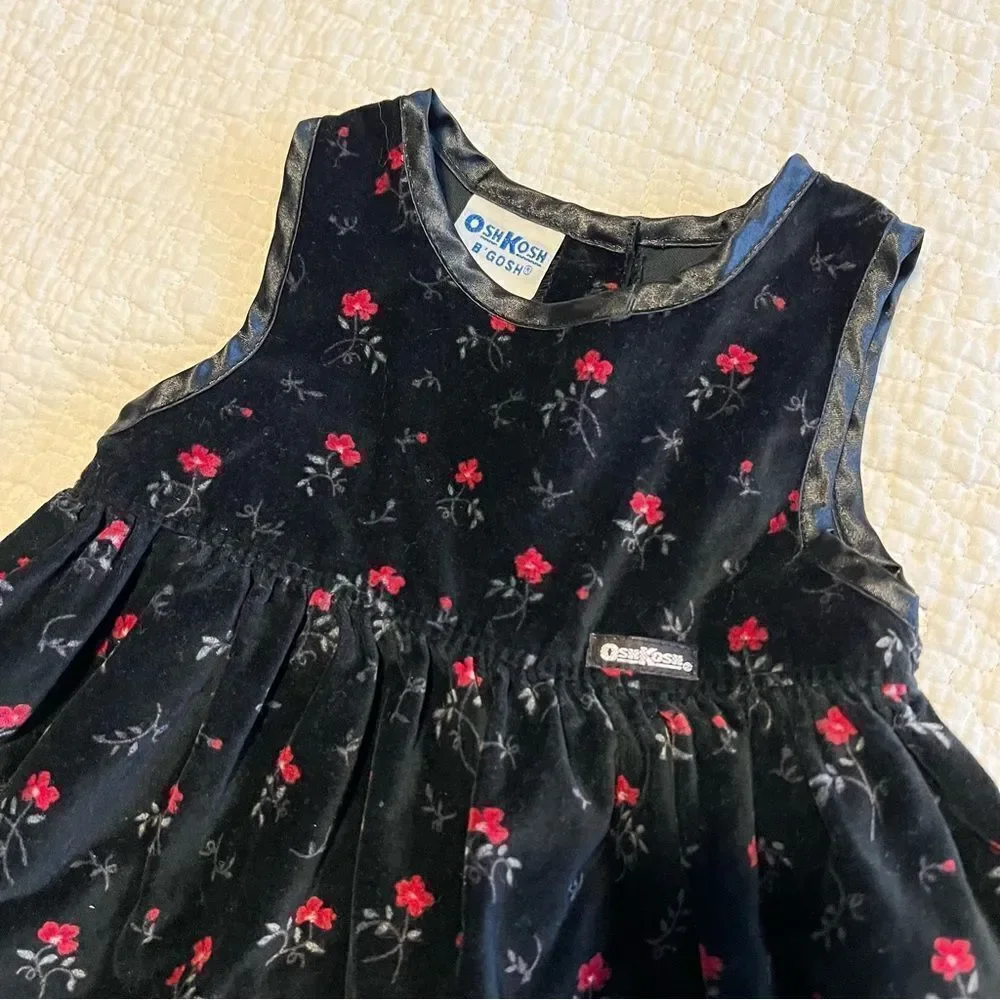 ✨ OshKosh B’Gosh Girl’s Black Velvet‎ Floral Dress 12 Months